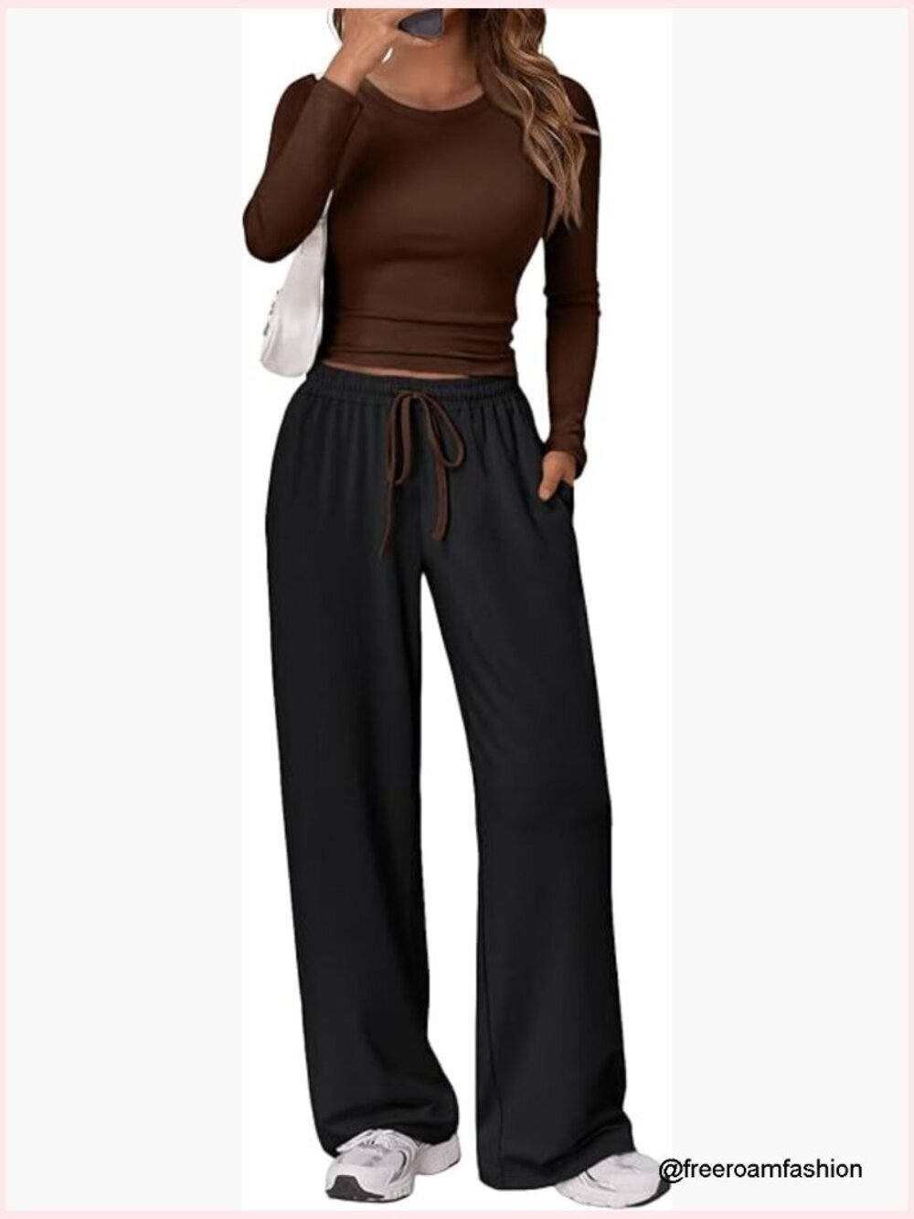 Long Sleeve Side Ruching Top Wide Leg Drawstring Pants Lounge Set with Pockets